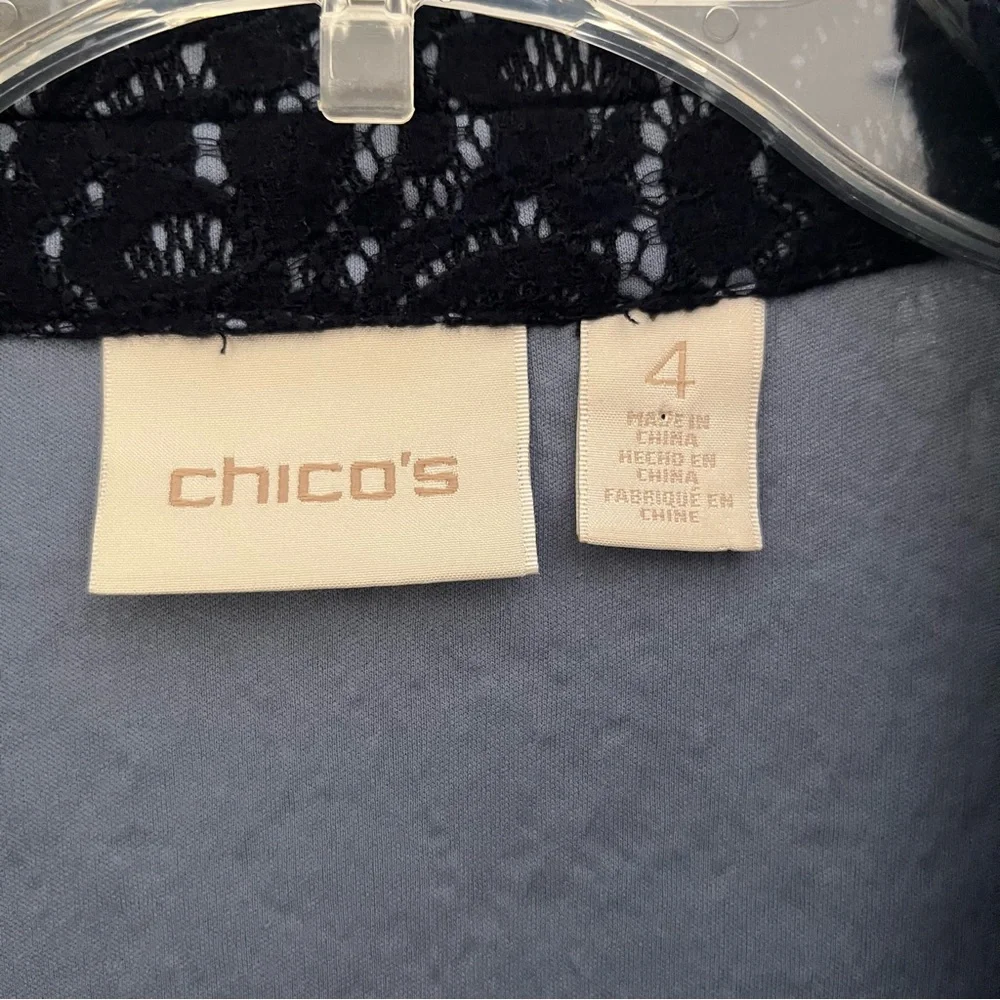 Chico's Ponte Knit Navy Lace Blazer